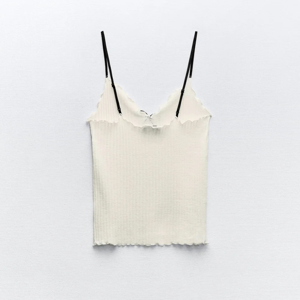 Zara Bow Ribbed Ruffle Hem Camisole Sz M NWOT
